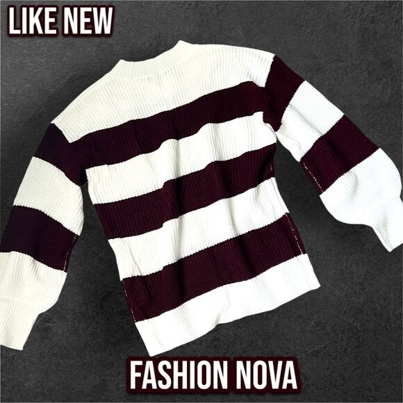 Like New Fashion Nova Autumn Dreams Striped Sweater - Burgundy/combo - S - Picture 8 of 8